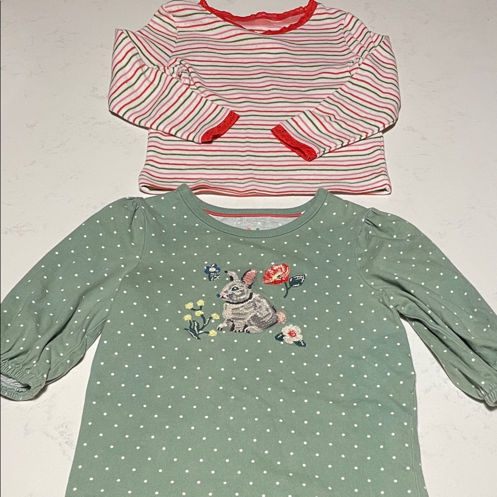 Mini Boden 2 top lot, pointelle striped and polka dot embroidered